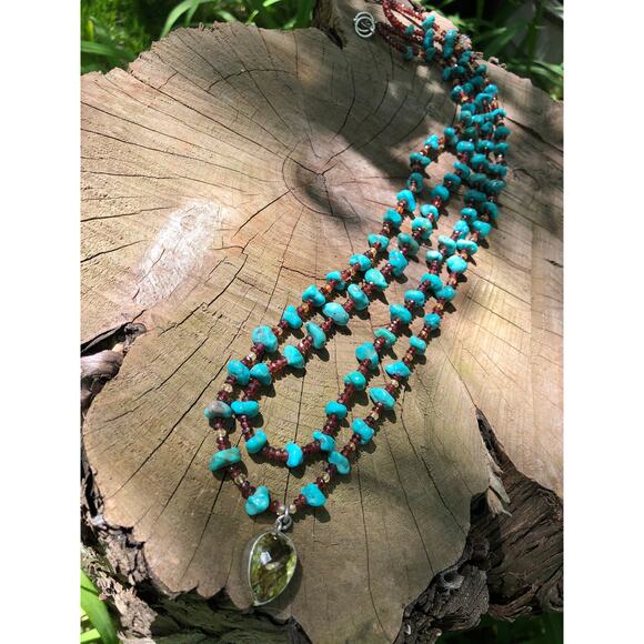 Citrine Drop Natural Turquoise Tumble Beads Garnet Necklace - Picture 4 of 7
